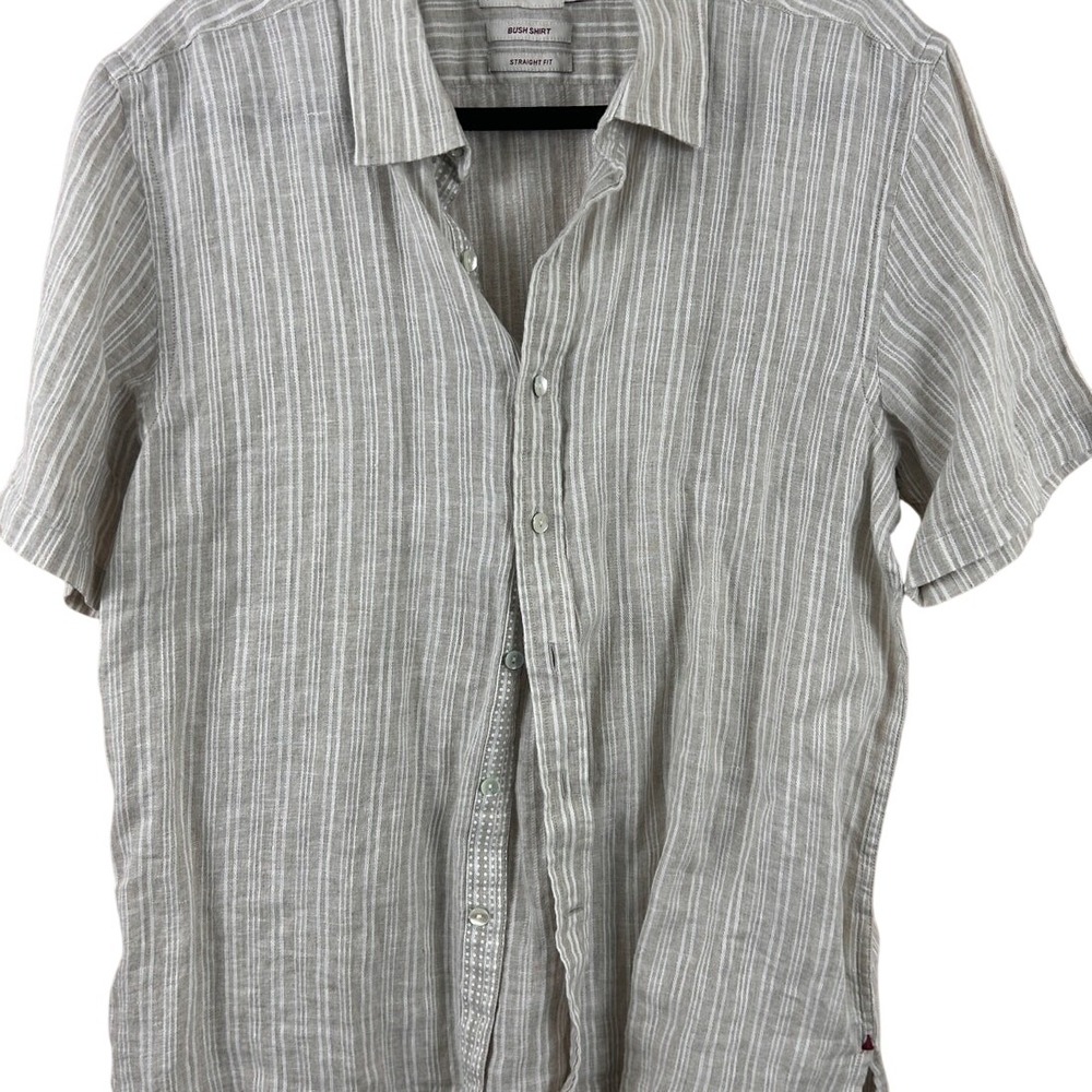 Fabindia Bush Shirt Men Medium Beige White Striped Short Sleeve Button Down BA13